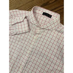 G/FORE Men's XL Pink‎ Tattersall Plaid Woven Tailored Fit Long Sleeve Shirt
